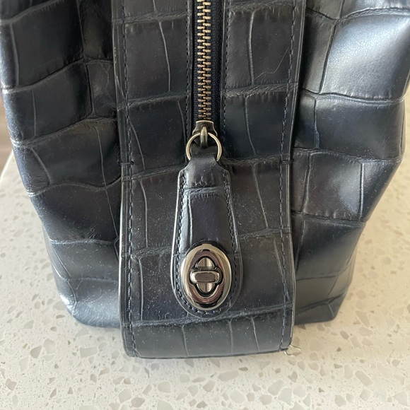 Coach - Navy Leather Croc Embossed Brooklyn Carryall Handbag - Picture 4 of 15